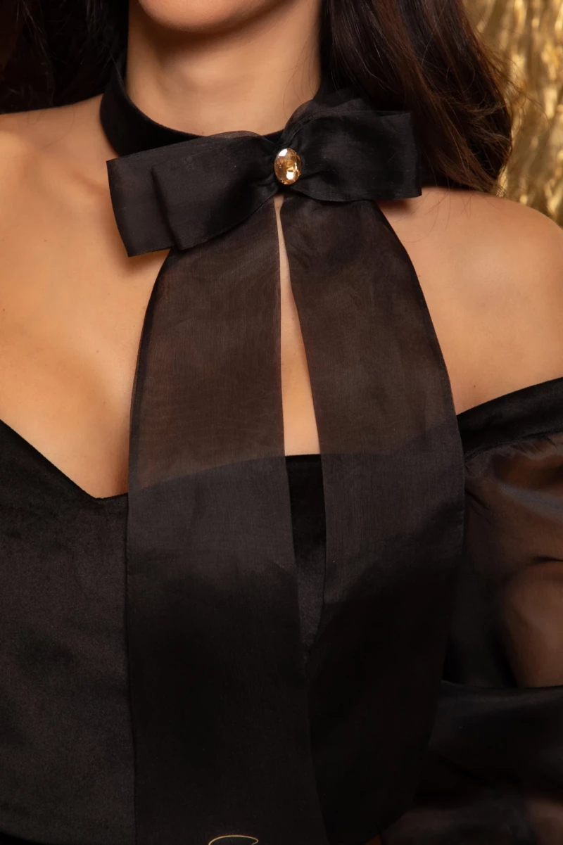 Thumbnail 6 of Топ с копринени ръкави от органза и чокър "SPARKLE AND SHINE"