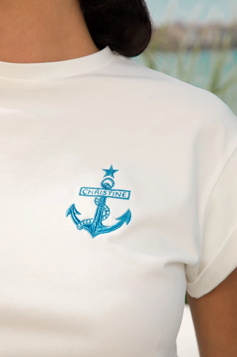 Thumbnail 1 of Бяла тениска с бродерия "BLUE SEA"