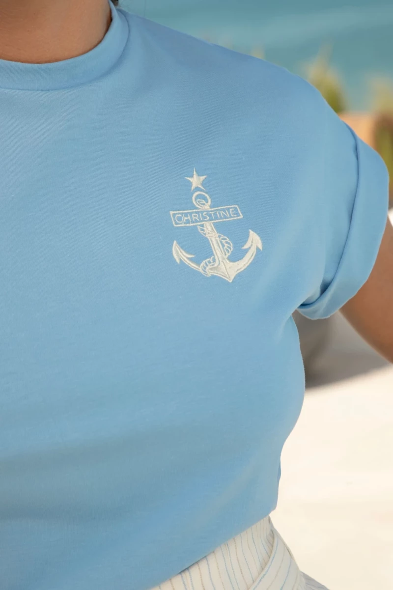 Thumbnail 3 of Синя тениска с бродерия "WHITE SEA"