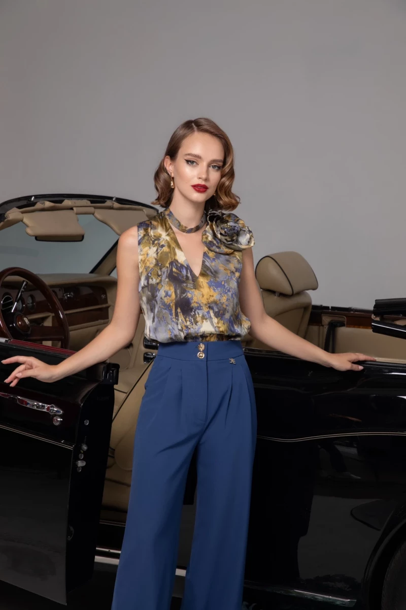 Thumbnail 1 of Син широк панталон жоржет